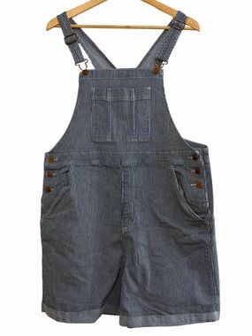 Universal Thread Striped Short Overalls Blue White Railroad Size 14